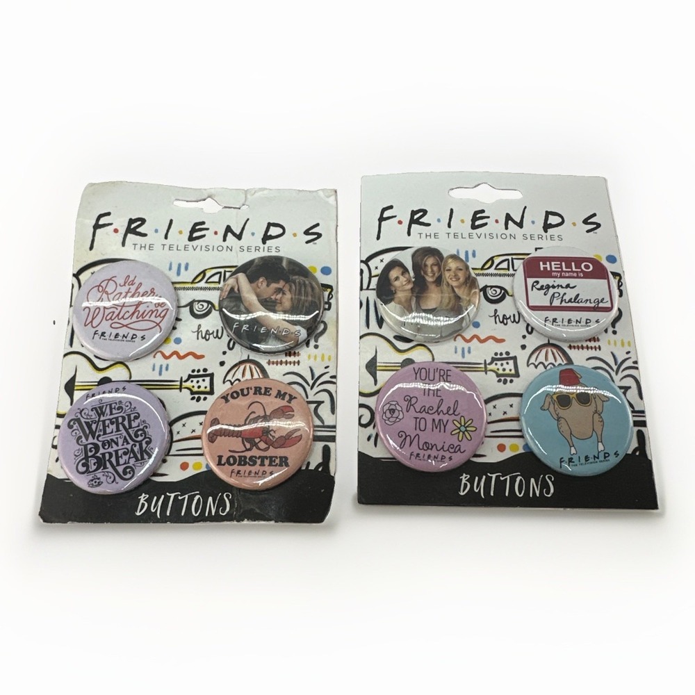 Friends TV Show Button Pin Set Lot 8 Pins Joey Chandler Lobster